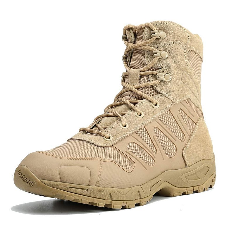 IODSON Menâ€™s Military Tactical Boots - Lightweight & Durable Work Boots for Outdoor, Combat, Jungle, Hiking & Backpacking - Anti-Slip - Brown, Size 9.5 - Image 1
